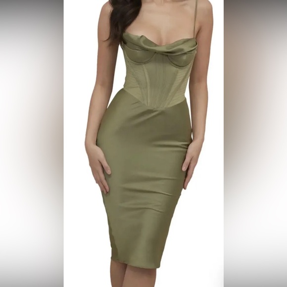 House of CB Dresses & Skirts - House of CB Olive green Satin Dress